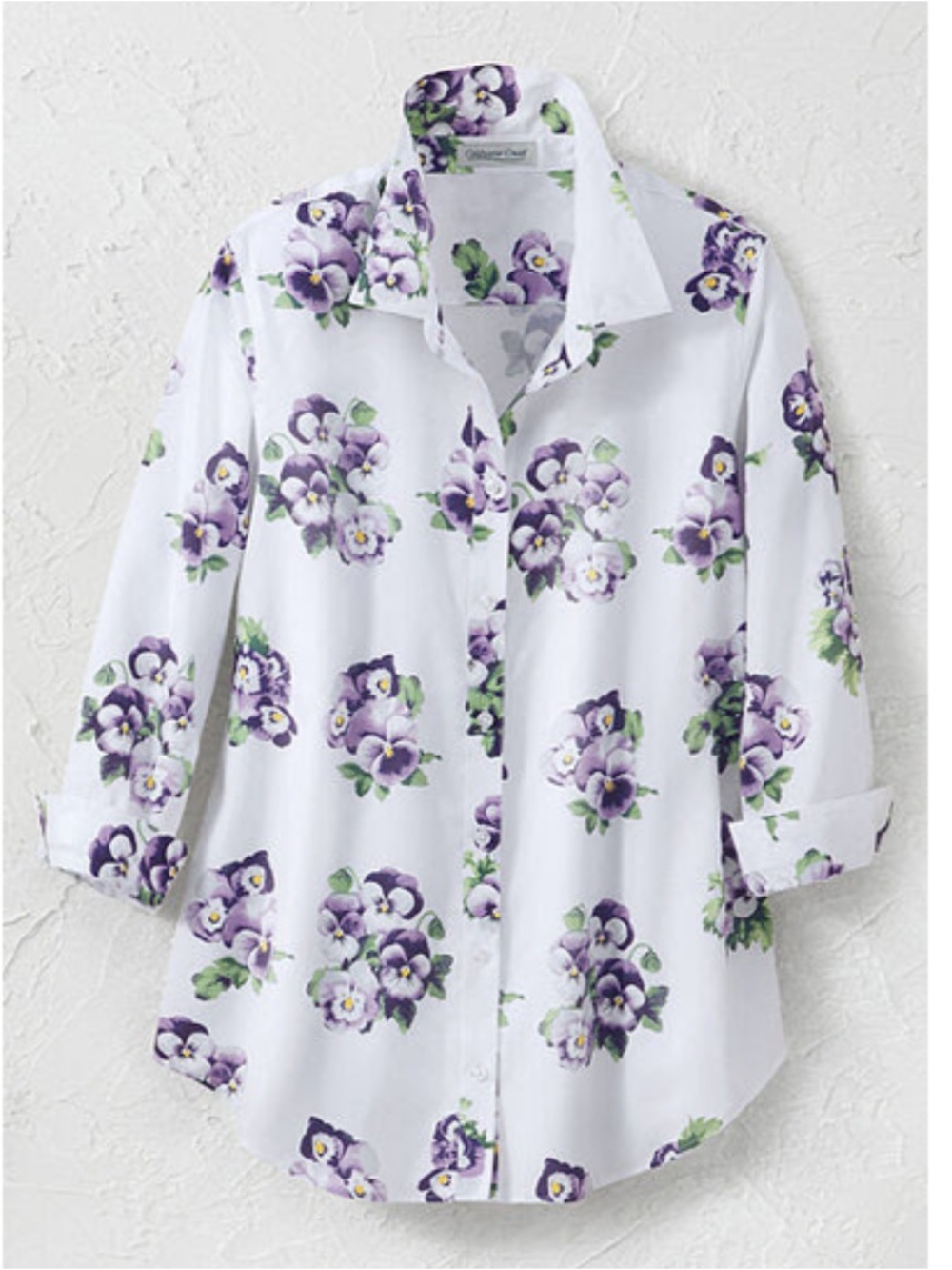 Coldwater Creek Pansy 3/4 Sleeve No Iron Cotton Blouse 14P